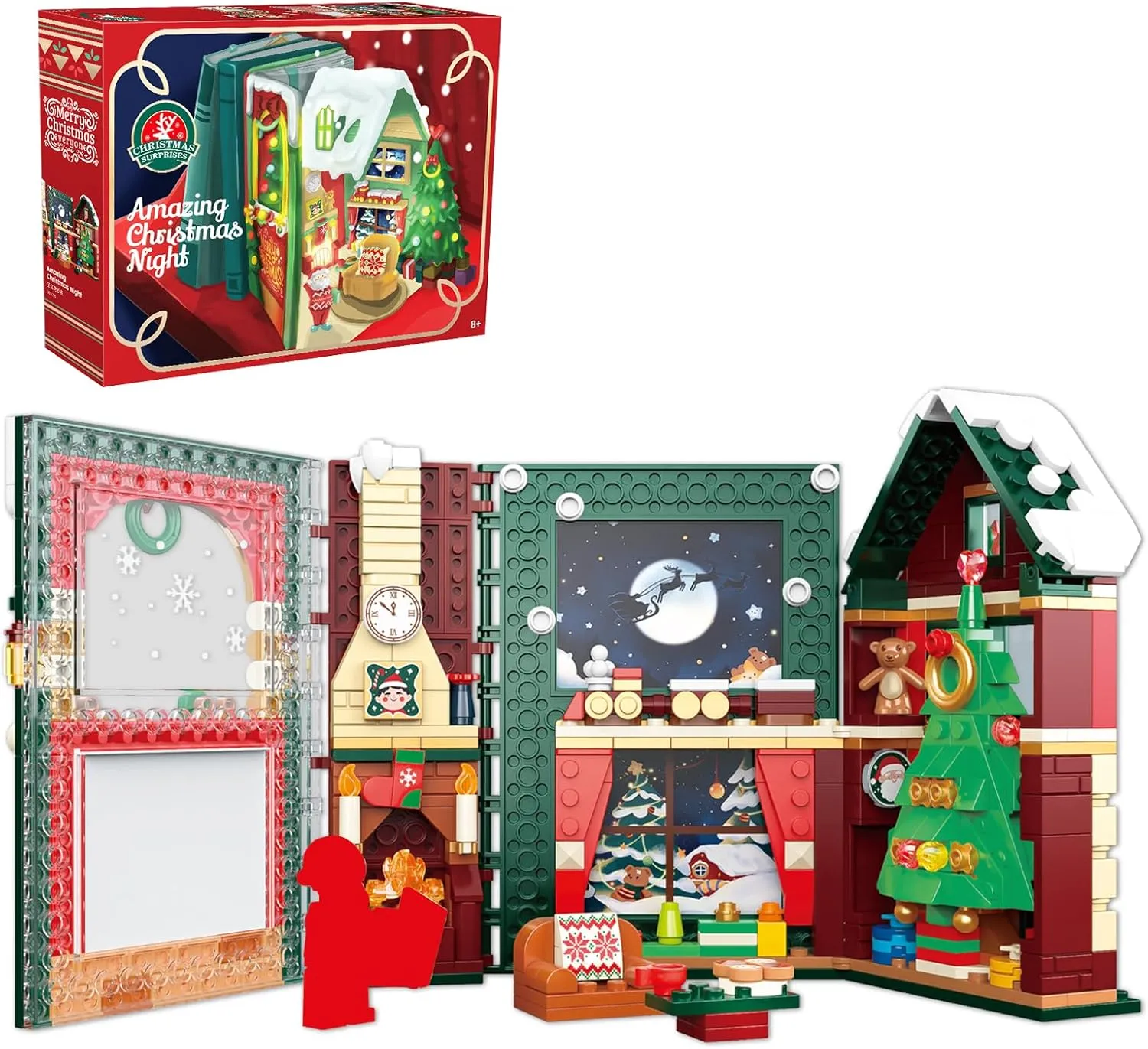 Christmas Magic Night Book Building Blocks Set Gift for Adults Kids, Christmas Building Toys New Year Gifts for Fun - 526 Pieces
