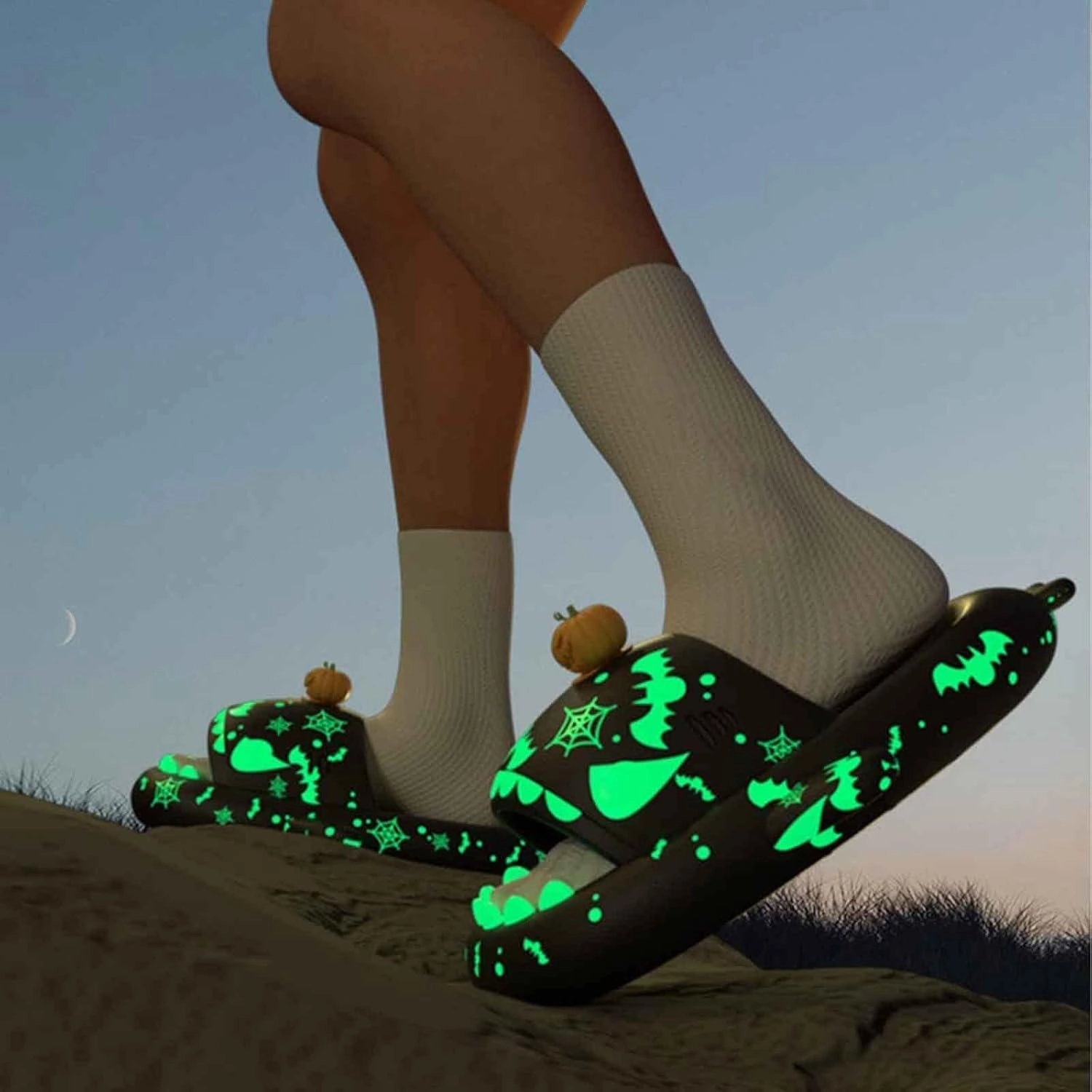 Christmas Shark Slides,Spooky Shark Slides Glow In The Dark For Men Women,Cozy Santa Shark Slides Cloud Shark Slippers