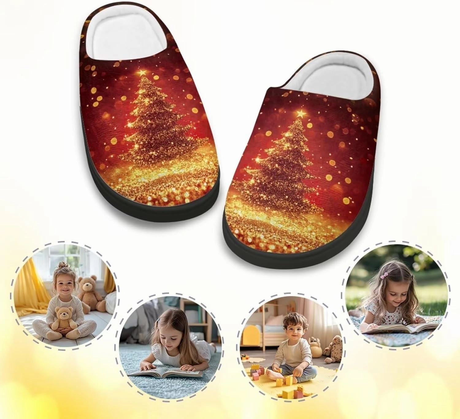 Christmas Slippers for Family TPR Sole Men Women Indoor/Outdoor Slippers Fuzzy Slip On House Shoes with Rubber