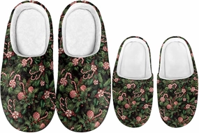 Christmas Slippers for Family TPR Sole Men Women Indoor/Outdoor Slippers Fuzzy Slip On House Shoes with Rubber