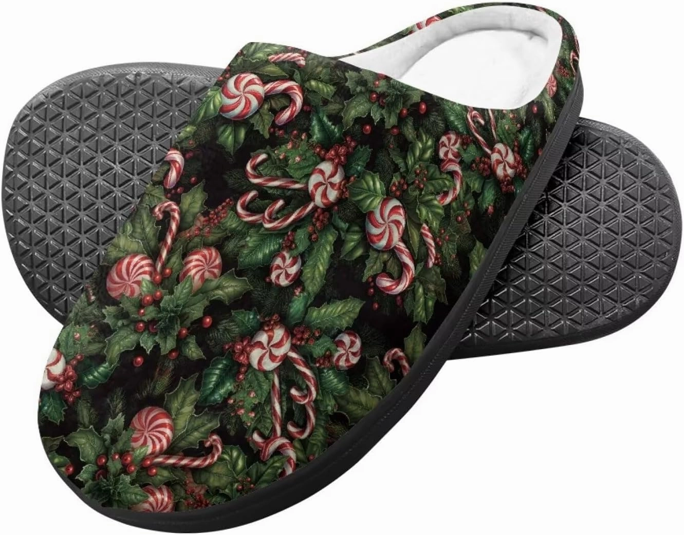 Christmas Slippers for Family TPR Sole Men Women Indoor/Outdoor Slippers Fuzzy Slip On House Shoes with Rubber