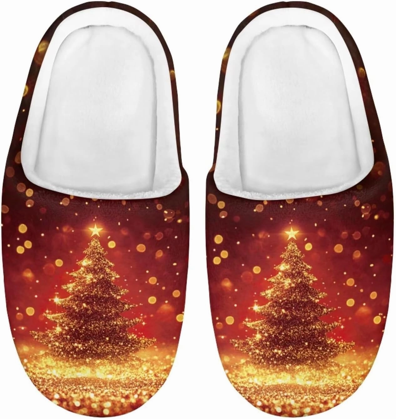 Christmas Slippers for Family TPR Sole Men Women Indoor/Outdoor Slippers Fuzzy Slip On House Shoes with Rubber
