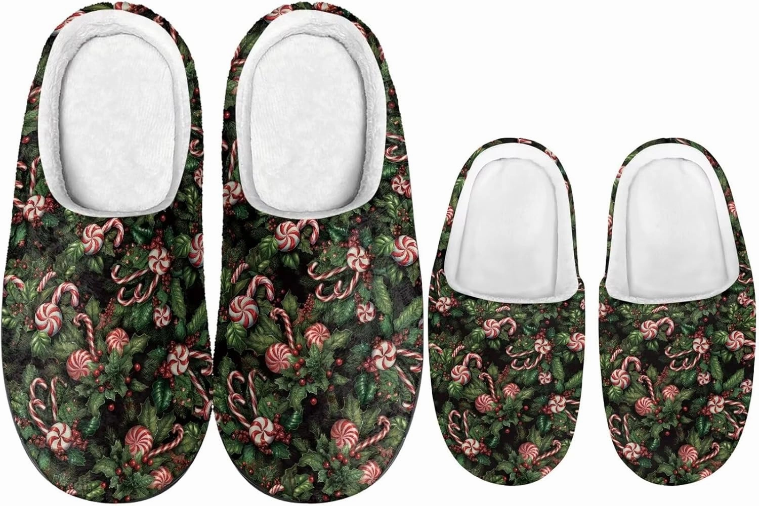 Christmas Slippers for Family TPR Sole Men Women Indoor/Outdoor Slippers Fuzzy Slip On House Shoes with Rubber