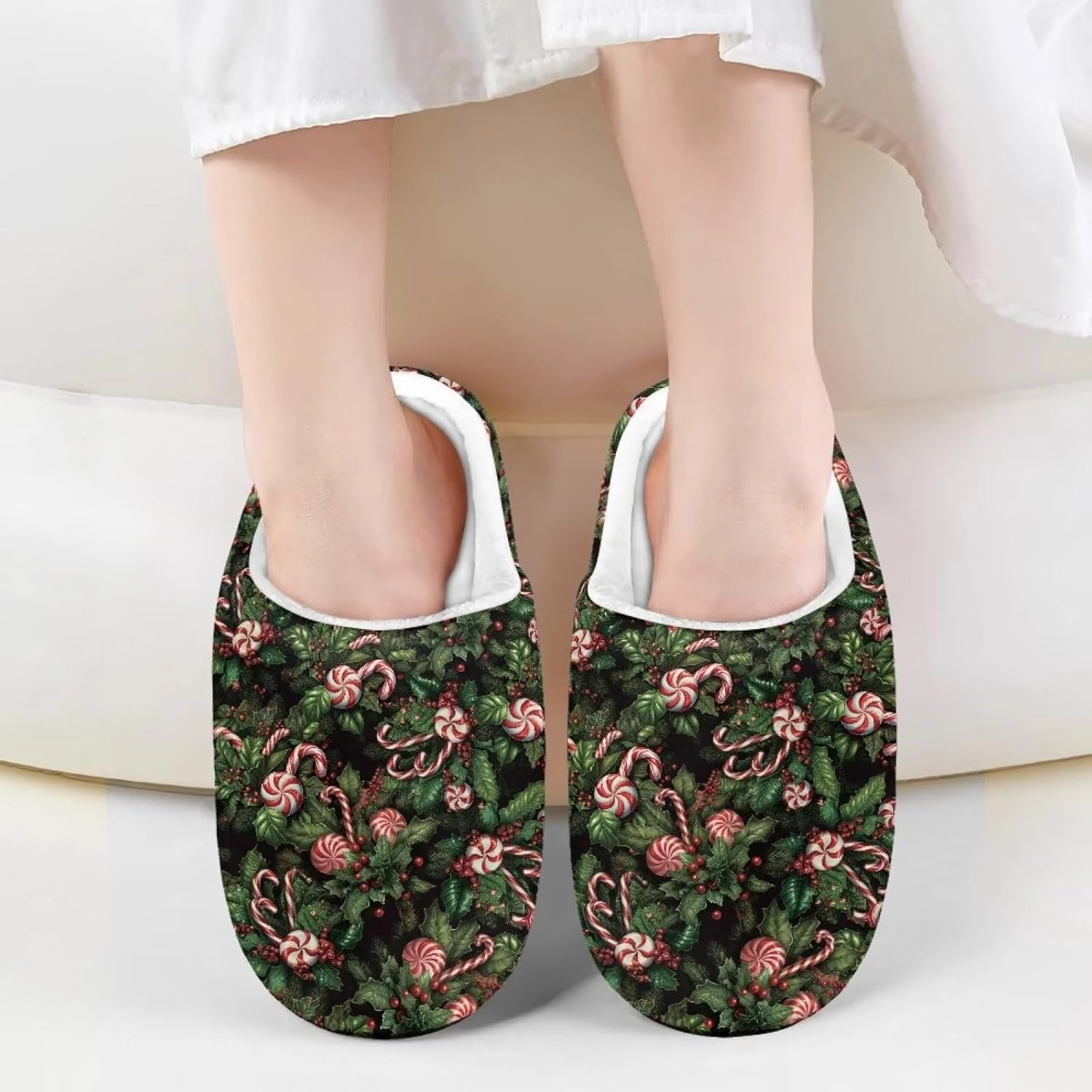 Christmas Slippers for Family TPR Sole Men Women Indoor/Outdoor Slippers Fuzzy Slip On House Shoes with Rubber