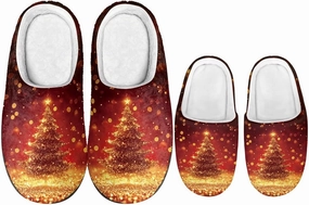 Christmas Slippers for Family TPR Sole Men Women Indoor/Outdoor Slippers Fuzzy Slip On House Shoes with Rubber
