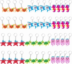 CiciBear 48 Pack Sea World Party Return Favors with SeaJelly, Seahorse, Sea Turtle, Starfish, Shark and Sea Crab Keychains for Underwater World Party,Kids Birthday,Baby Shower