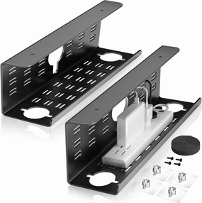 Cinati 2 Pack Cable Management Under Desk,32 inch Alloy Steel Large Cable Management Tray No Drill, Tape & Screw Installation Wire Organizers,Power Strip Holder,Cord Hider for Office and Home(Black)