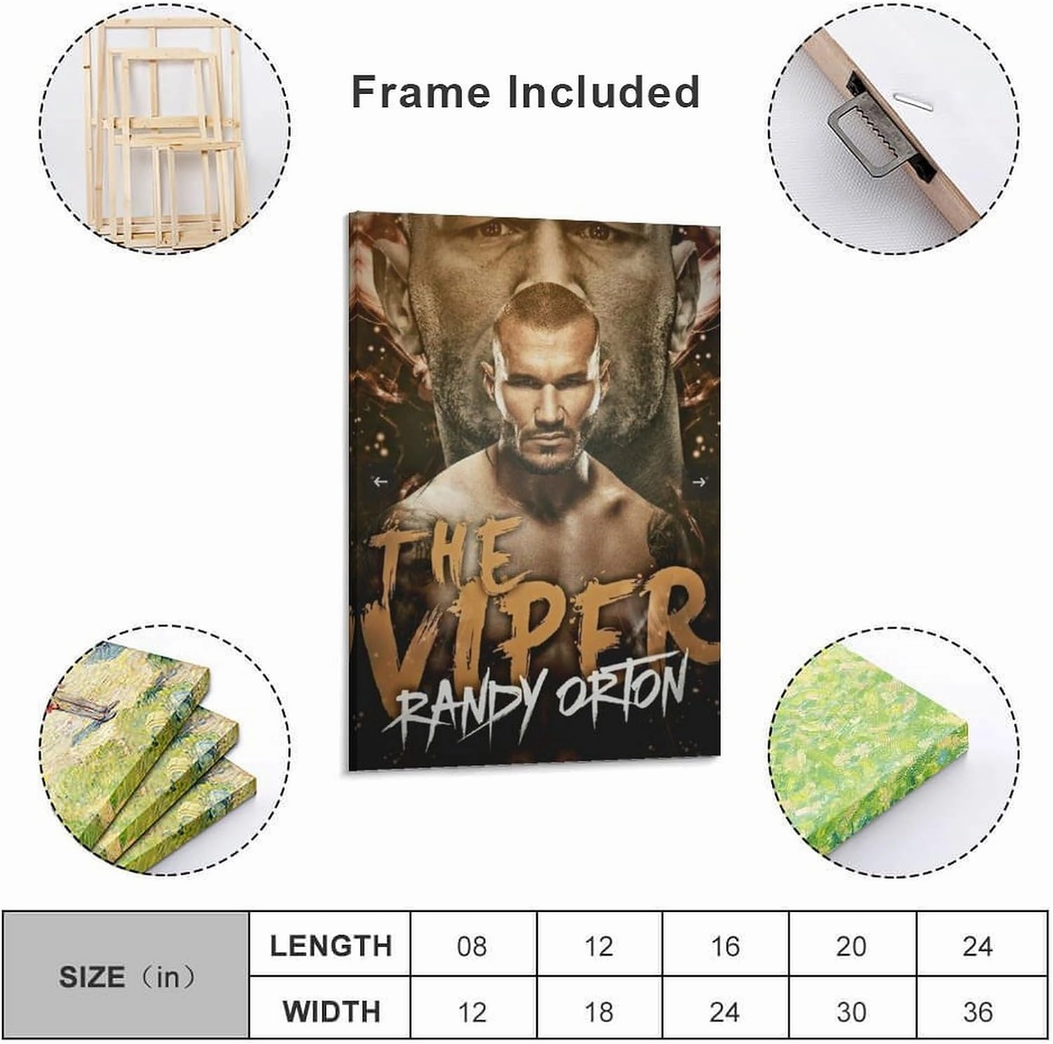 CJTVMMD Randy Orton Professional Wrestler Poster 4 Canvas Wall Art Print For Room Aesthetic And Decor Poster For Bedroom Living Room Bathroom Kitchen Office Decor 24x36inch(60x90cm) Frame-style