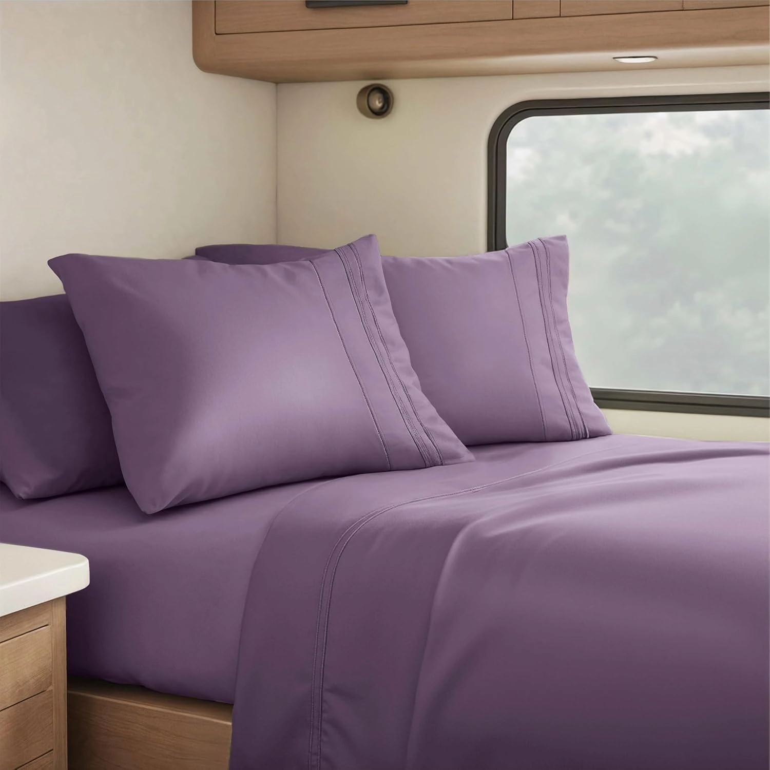 Clara Clark RV Queen Sheets, 6 Piece RV Sheets Set - Hotel Luxury Sheets for RV Bunks, Super Soft Bedding Set, Short Queen,Eggplant Purple