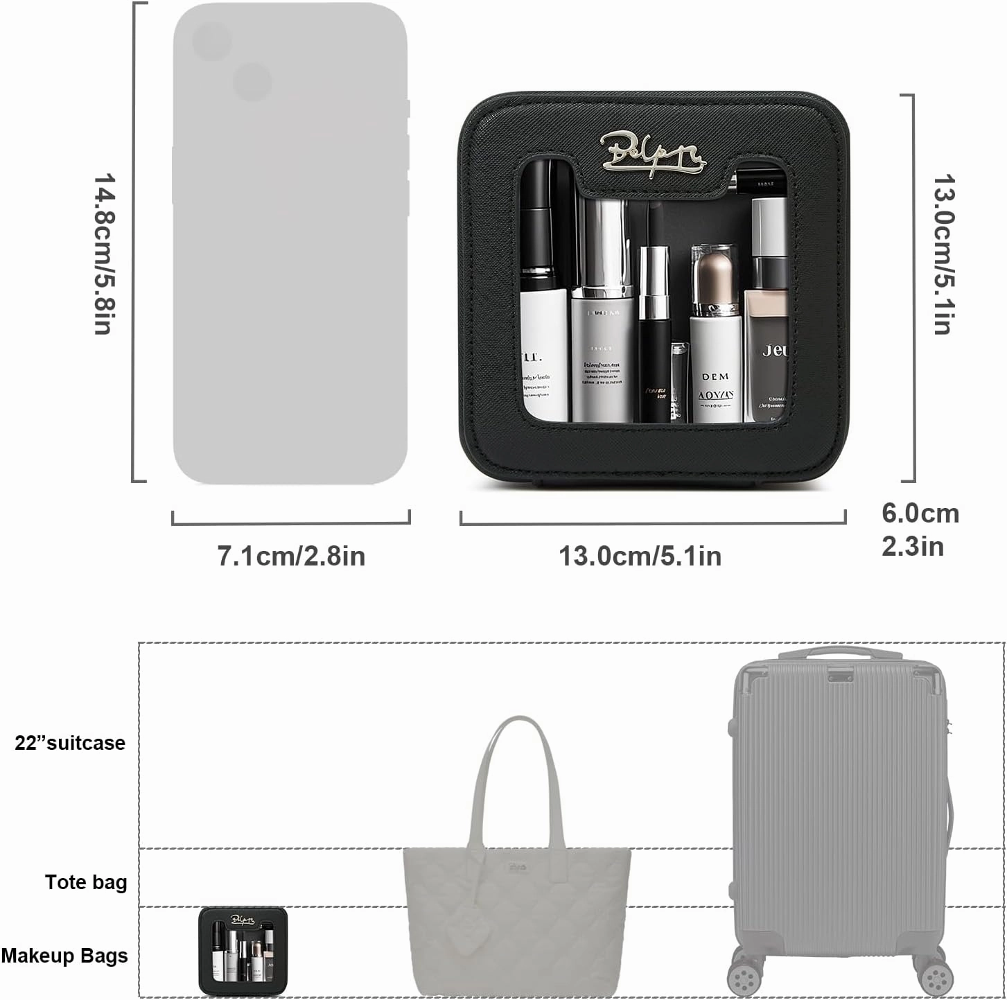 Clear Makeup Bag Cosmetic Case: Small Make up Bags for Purse - TSA approved Toiletry Bag for Women - Waterproof Travel Pouch with Zipper - Cute Makeup Organizer Skincare Bag for Car (Mini, Black)