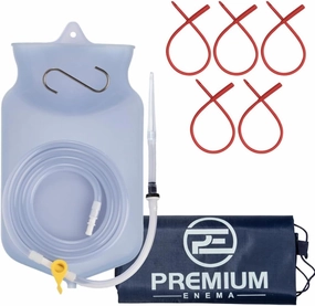 Clear Silicone Bag Kit with 5 Pack Red Latex Catheters. Suitable for Coffee and Water Colon Cleansing. 2 Quart Capacity, 6.75 Foot Long Hose, 7 Tips