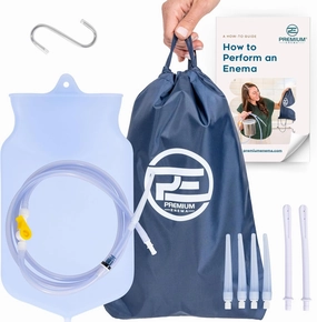 Clear Silicone Enema Bag Kit - 2 Quart, Reusable for Coffee & Water Colon Cleanse - 6.75 Foot Long Hose, 7 Tips Included. Detox for Men and Women.