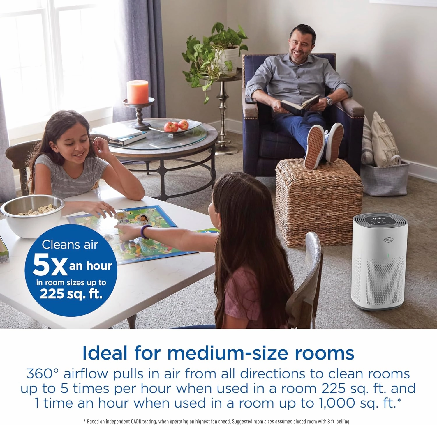 Clorox Air Purifiers for Home, True HEPA Filter, Medium Rooms Up to 1,000 Sq Ft, Removes 99.9% of Mold, Viruses, Wildfire Smoke, Allergens, Pet Allergies, Dust, AUTO Mode, Whisper Quiet