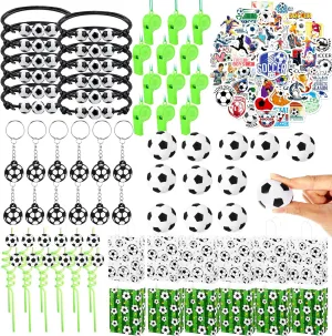 Colarr 122 Pcs Soccer Party Favors Include Key Chain Bracelets Mini Foam Ball Straw Stickers Goodie Bags Whistles Soccer Birthday Supplies Sports Gift Decoration for Kids Classroom Rewards