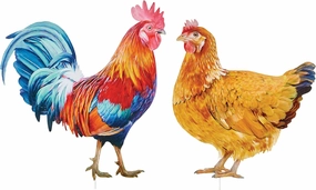 Collections Etc Colorful Photo-Realistic Hen and Rooster Iron Stake for Yard or Garden - Set of 2