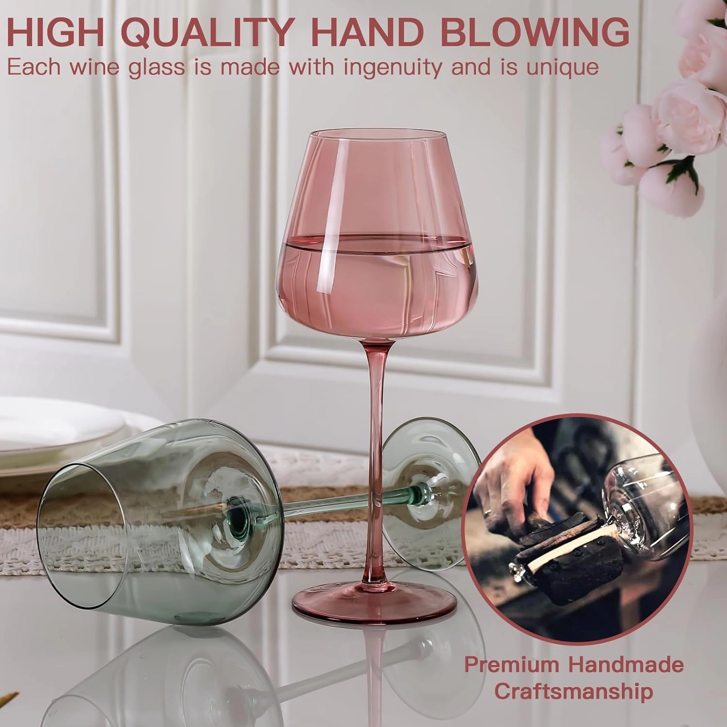 Colored Wine Glasses Set of 6, Hand Blown Large Colorful Wine Glass 18Oz, Lead-Free Premium Crystal Long Stem Wine Glass, Daily Use, Wedding Anniversary or Mother's Day gift, Multicolor