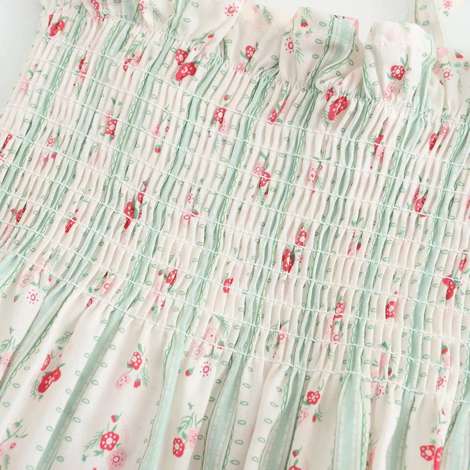 Colorful Childhood Baby Girls Summer Dress Toddler Strap Smocked Floral Boho Beach Dress Rompers Sisters Matching Outfits