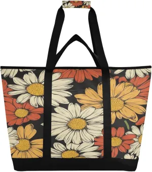Colorful Daisy Reusable Insulated Lunchbox Cooler Bag, Leakproof Kitchen Grocery Bag Collapsible Portable Cooler Tote Bag for Picnic, Camping, Office, Travel