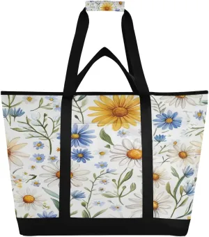 Colorful Daisy Reusable Insulated Lunchbox Cooler Bag, Leakproof Kitchen Grocery Bag Collapsible Portable Cooler Tote Bag for Picnic, Camping, Office, Travel
