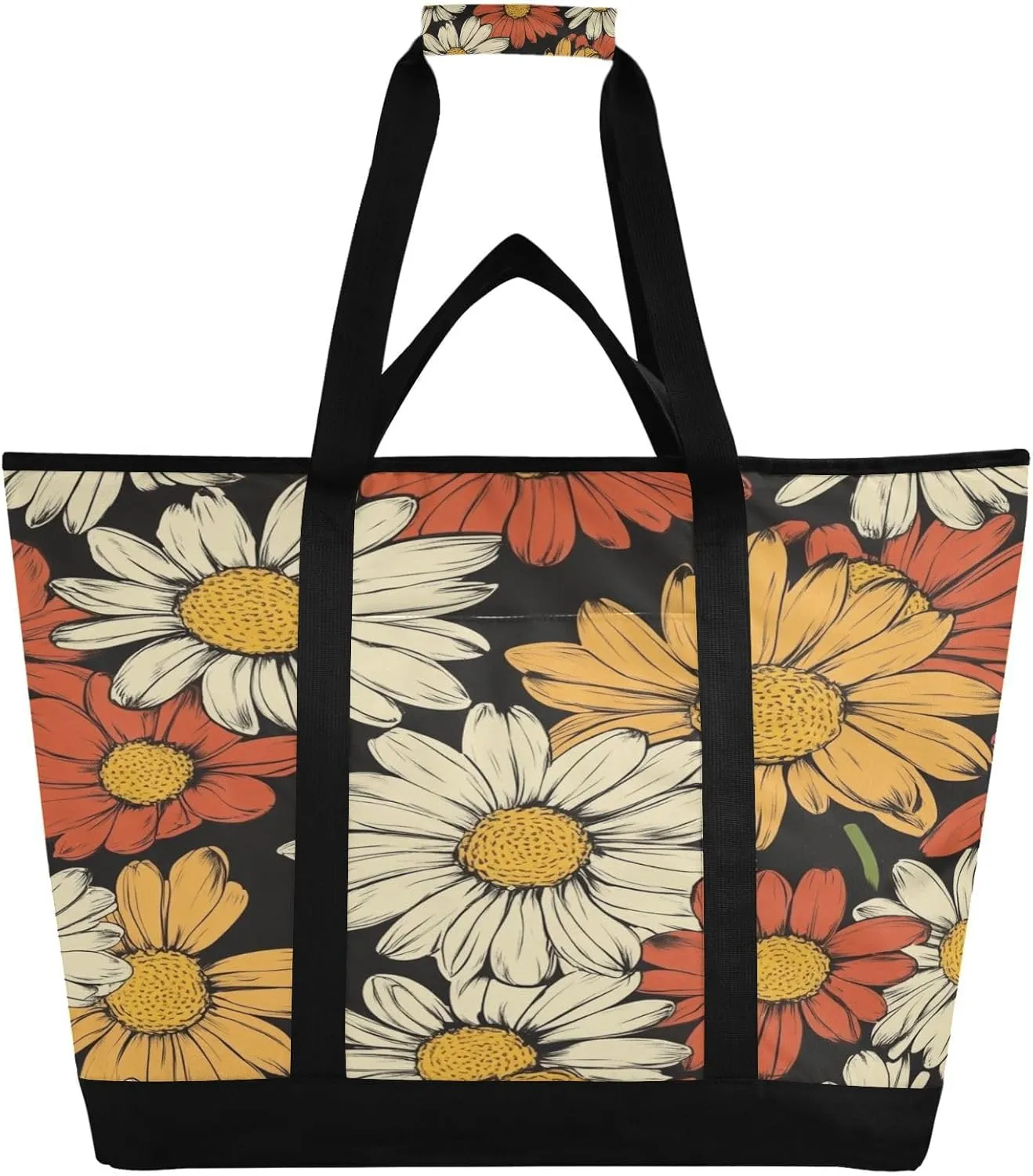 Colorful Daisy Reusable Insulated Lunchbox Cooler Bag, Leakproof Kitchen Grocery Bag Collapsible Portable Cooler Tote Bag for Picnic, Camping, Office, Travel
