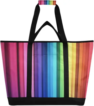 Colorful Stripes Reusable Insulated Lunchbox Cooler Bag, Leakproof Kitchen Grocery Bag Collapsible Portable Cooler Tote Bag for Picnic, Camping, Office, Travel