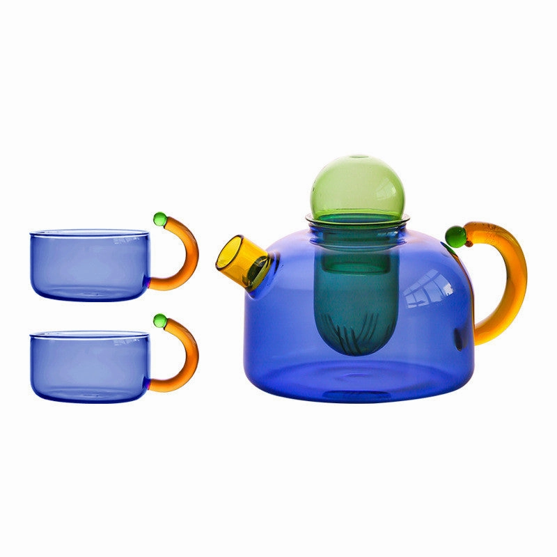 Colorful Glass Teapot and Teacup Set