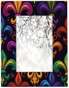 Colorful Mardi Gras Fleur De Lis 5x7 Picture Frame Abstract Pattern Wood Photo Frames Display Photos 4x6 with Mat or 5x7 Without Mat for Wall Mounting or Tabletop Display for Home Gallery Decor