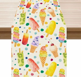Colorful Popsicle Ice Cream Summer Table Runner Decoration for Home Kitchen Holiday Party Farmhouse 13x120 Inch