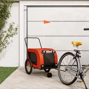 Comfortable Pet Bike Trailer for Outdoor Adventures, Durable Fabric and Iron, Orange and Black Design