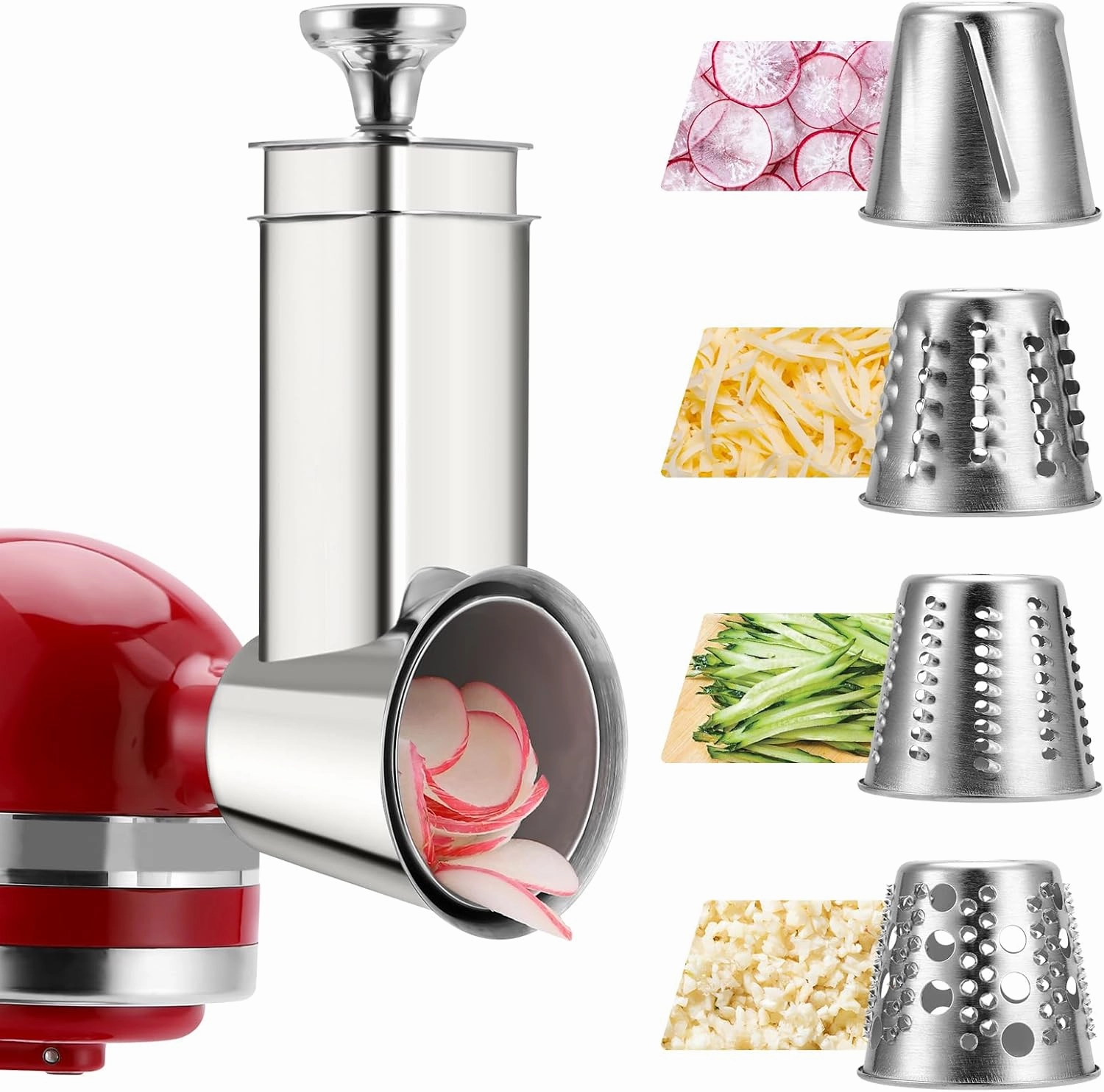 Conical Stainless Steel Slicer Shredder Attachment for KitchenAid Mixers, Professional Cheese Grater Attachment, Food Slicer & Vegetable Chopper Accessory, Dishwasher Safe