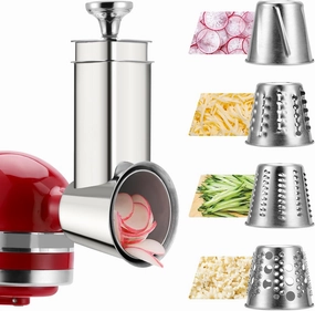 Conical Stainless Steel Slicer Shredder Attachment for KitchenAid Mixers, Professional Cheese Grater Attachment, Food Slicer & Vegetable Chopper Accessory, Dishwasher Safe