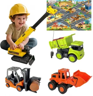 Construction Truck Toys Car for for 3 Years Old Boys Girls Kids, 15 Pcs Engineering Die-cast Construction Toys Set with Playmat & Roadblock , Christmas Birthday Gifts for Boy Kids 3 4 5 6 Years Old