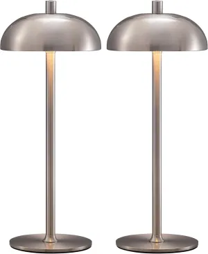 Cordless LED 12" Small Table Lamps Set of 2, Modern Portable Desk Lamp, 3 Color Dimming Rechargeable Battery Lights, for Bedroom, Outdoor, Restaurant, Bedside, Baby Night Light, Gifts (Nickel)