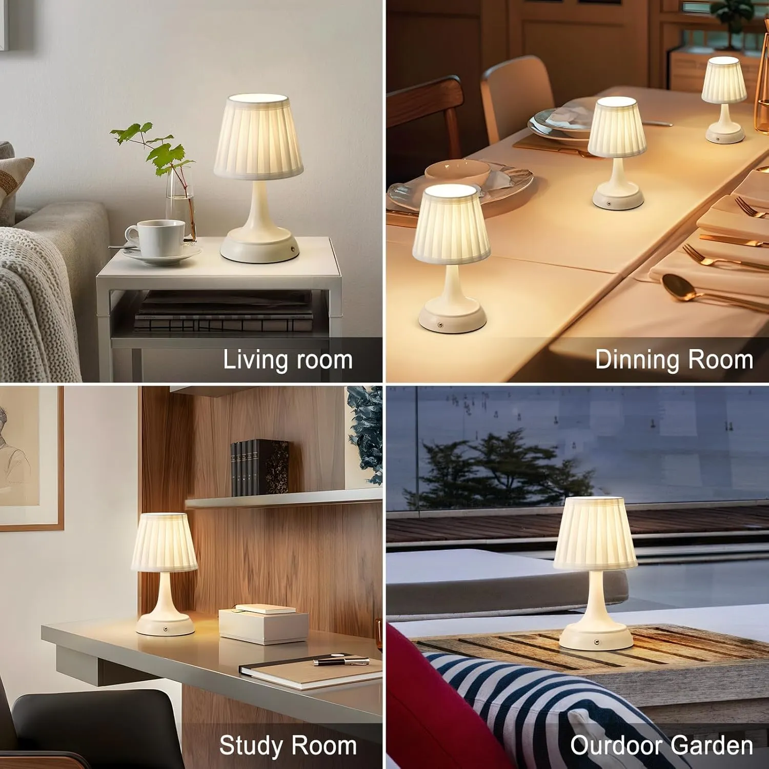 Cordless LED Table Lamp, Modern Portable Rechargeable Battery Operated Desk Lamp Small Shower Lamp with Touch Dimmable Switch and Fabric Lamp Shade for Bedroom/Restaurant/Bedside/Nightstand/Bar