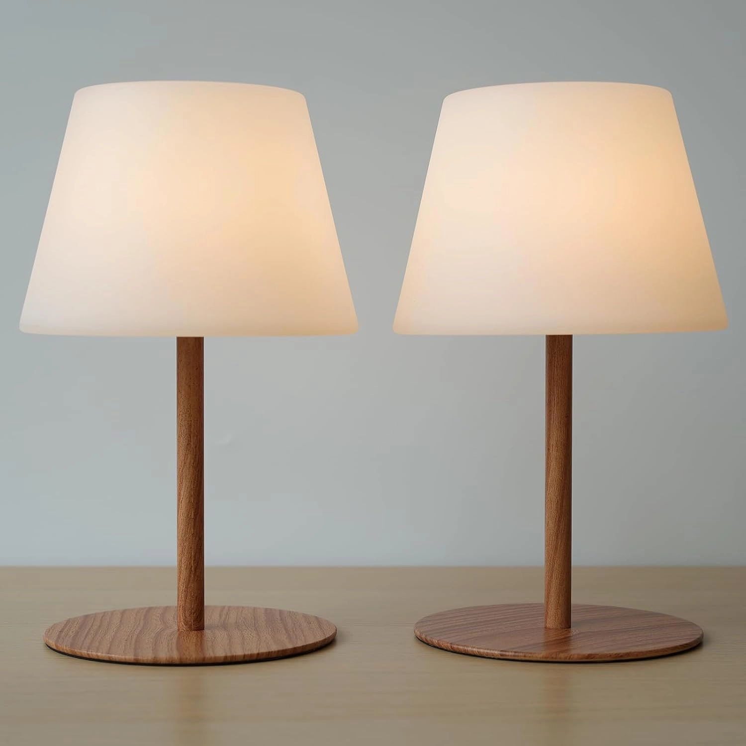 Cordless Table Lamp Rechargeable, Outdoor Battery Operated Table Lamp Waterproof, Portable Touch Dimmable Night Light, Height Adjustable, for Home/Bedroom/Patio/Restaurant (2Pack Wood)
