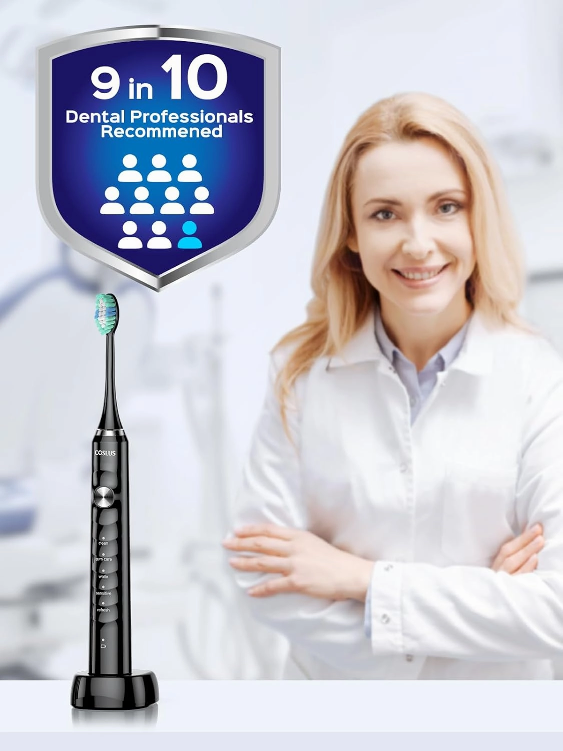 COSLUS Electric Toothbrush for Adults and Teen: Wireless Rechargeable Tooth Brush for Adult and Teen Youth with Portable Travel Case, 5 Modes 47000 VPM Power Toothbrushes 6 Brush Heads Black