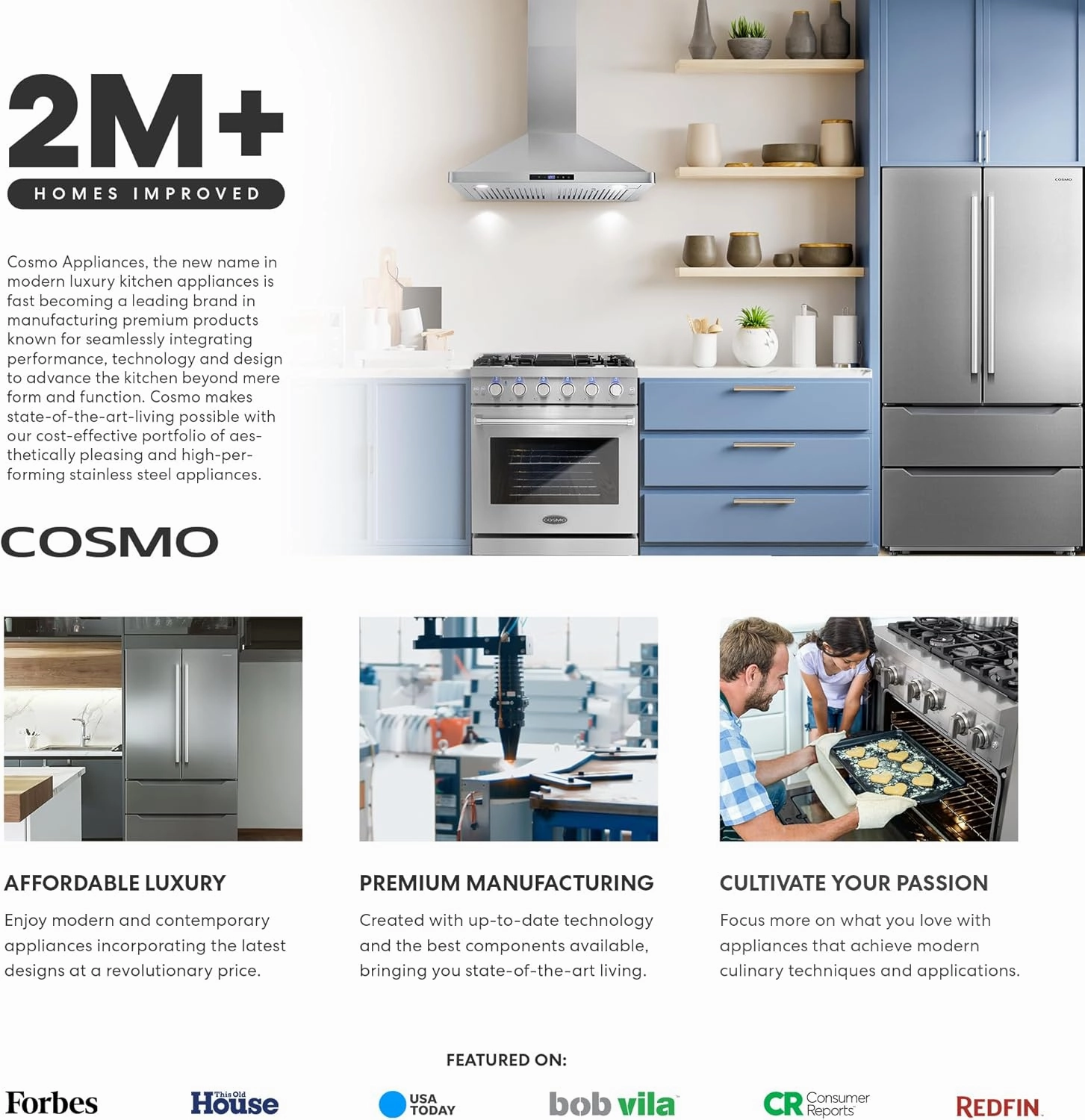 COSMO COS-63175S 30 in. Vista Collection 380 CFM Ducted Wall Mount Range Hood, Touch Controls, LED Lights, Stainless Steel