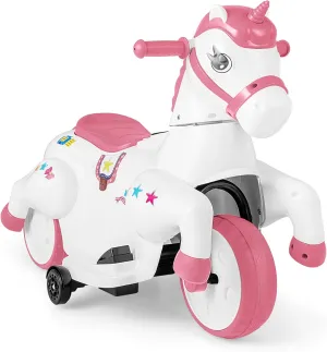 Costzon Ride on Car, 12V Ride on Toys for Toddlers Pony w/Training Wheels, Up & Down Mode, Music, One-Button Start & LED Display, Motorized Play Horse, Kids Car Motorcycle for Boys Girls (Pink White)
