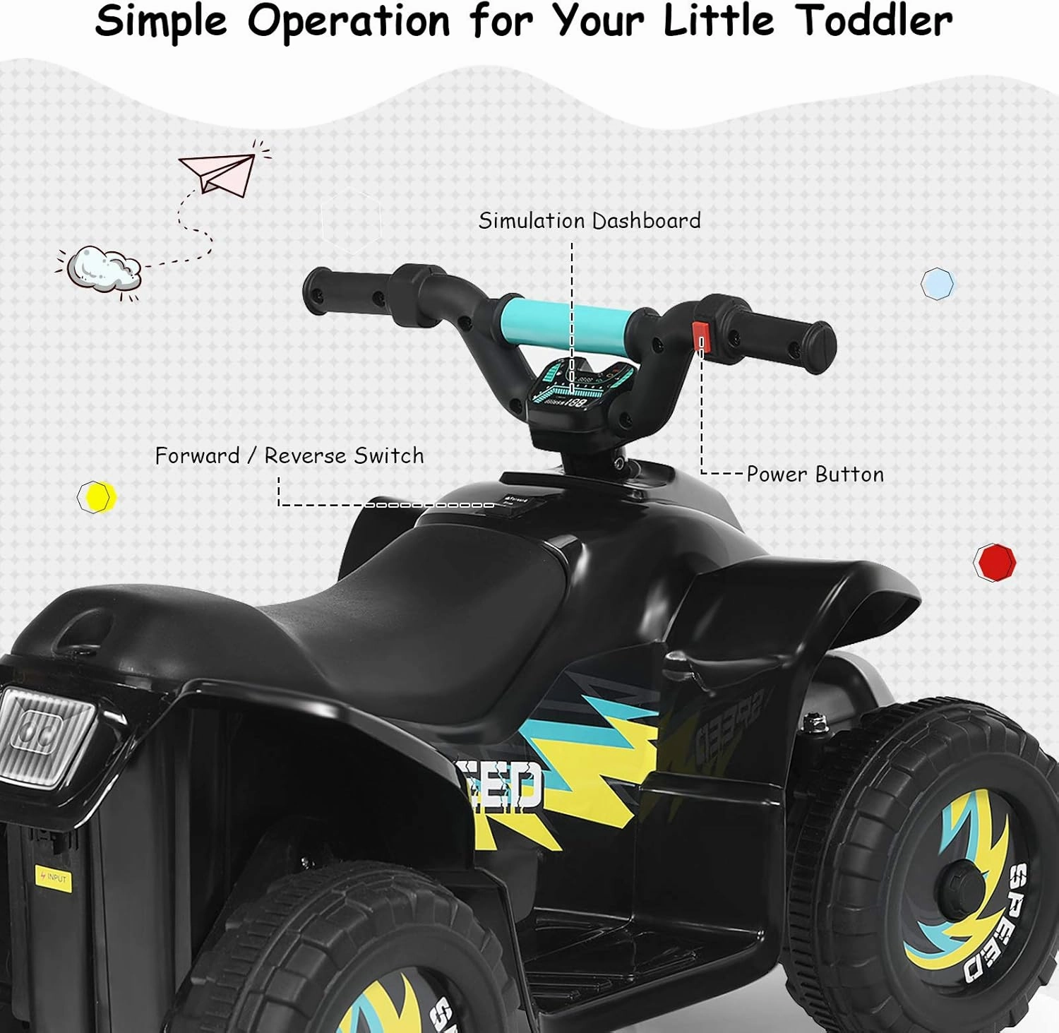Costzon Kids ATV, 6V Battery Powered Electric Quad, Forward/Reverse Switch, Rear Wheeler Motorized Ride On Mini Vehicle Car for Toddlers Boys Girls, Ride on ATV (Black)