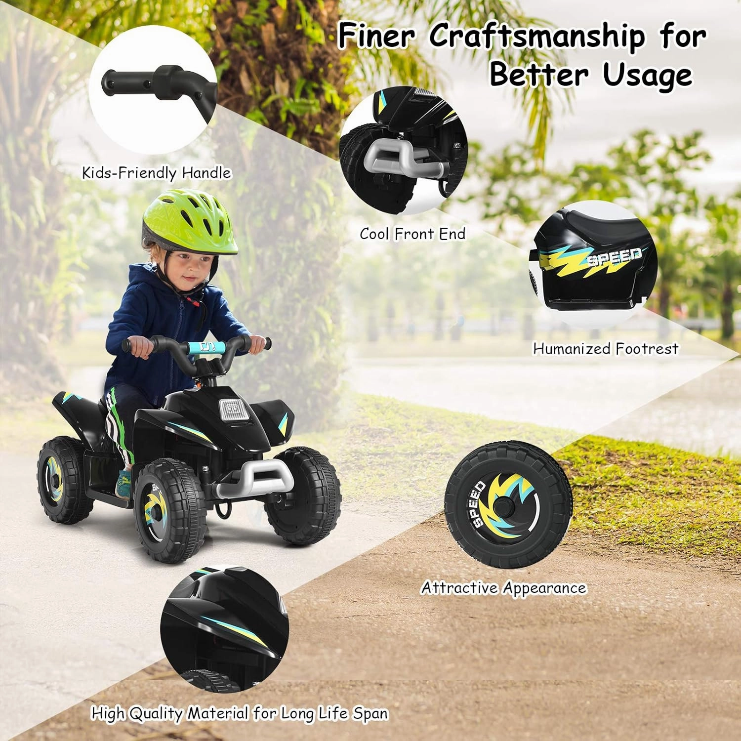 Costzon Kids ATV, 6V Battery Powered Electric Quad, Forward/Reverse Switch, Rear Wheeler Motorized Ride On Mini Vehicle Car for Toddlers Boys Girls, Ride on ATV (Black)