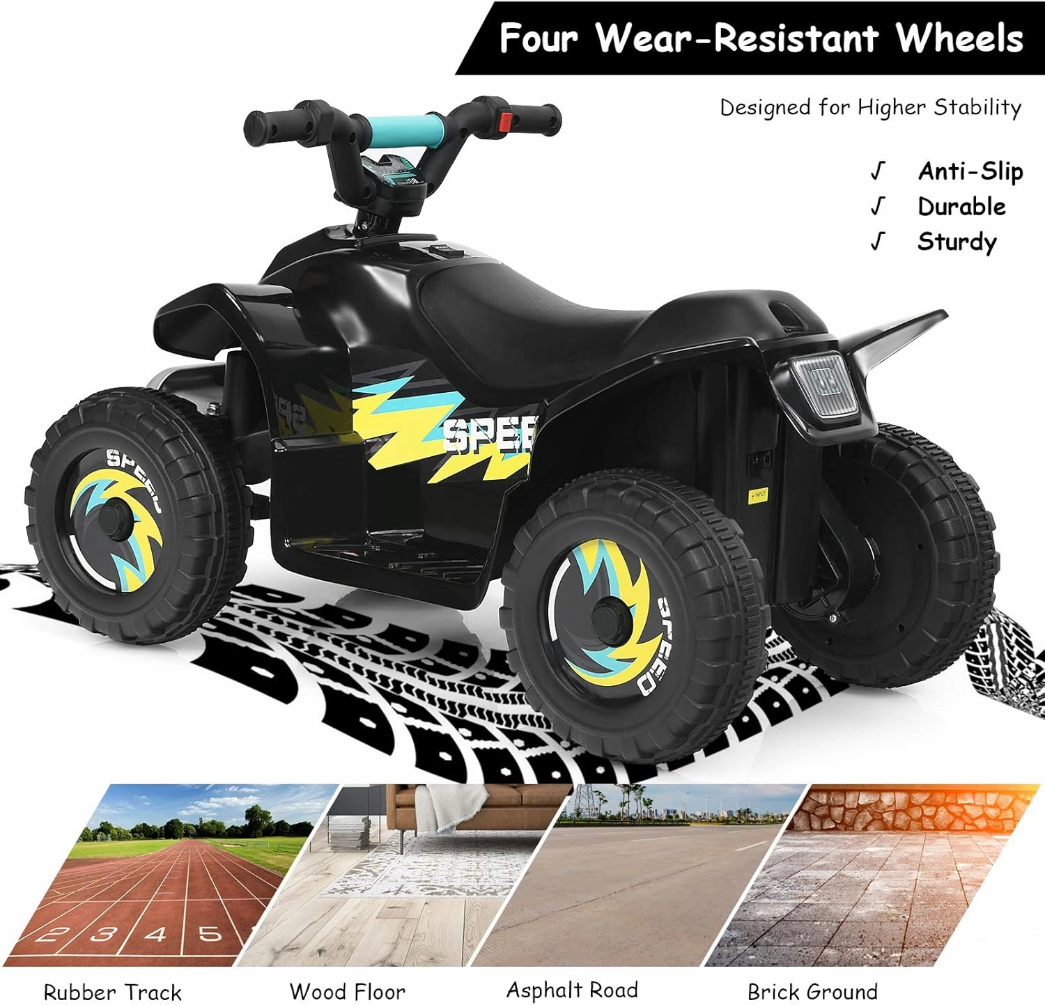 Costzon Kids ATV, 6V Battery Powered Electric Quad, Forward/Reverse Switch, Rear Wheeler Motorized Ride On Mini Vehicle Car for Toddlers Boys Girls, Ride on ATV (Black)
