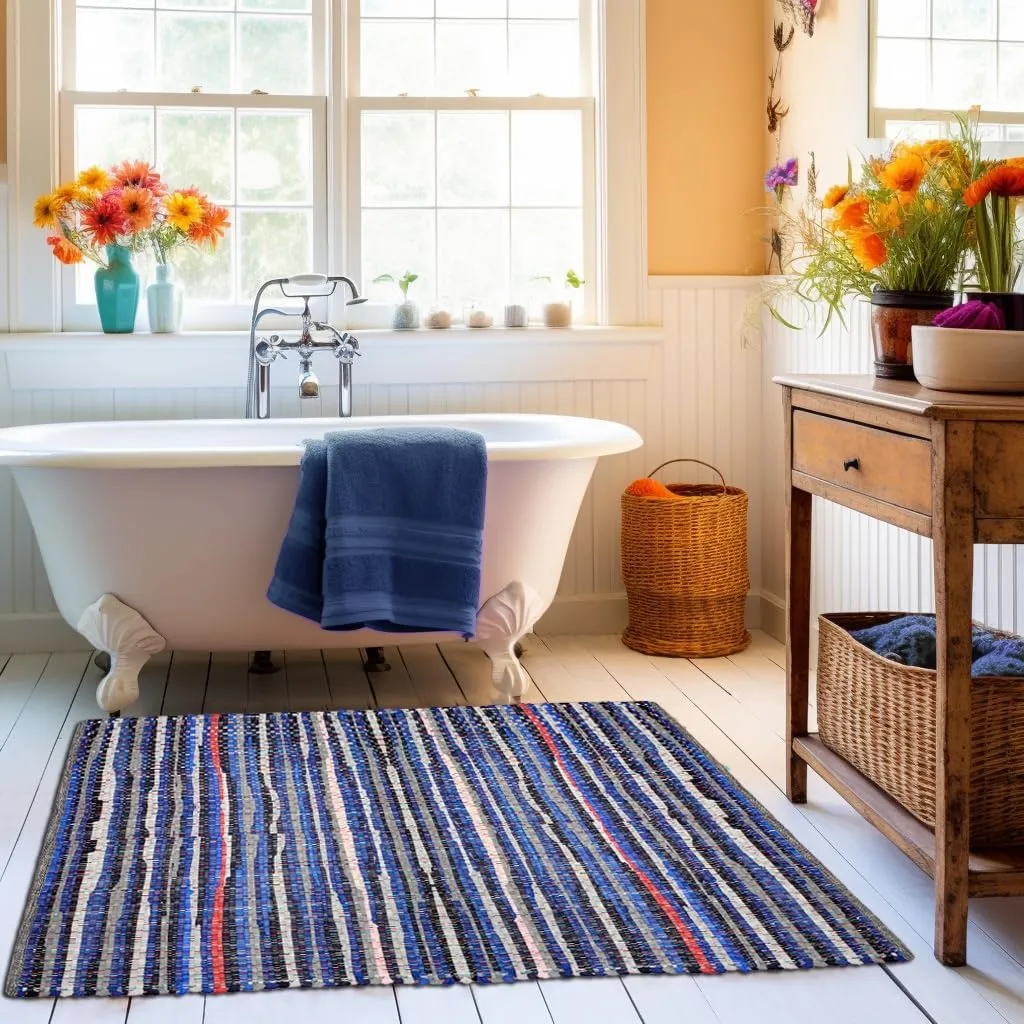 COTTON CRAFT Cotton Chindi Rag Rug - Boho Farmhouse Rustic Area Accent Throw Rug - Handwoven Reversible Natural Recycled Yarn - Living Room Den Study Home Décor Gift - 4' x 6' - Multi Color