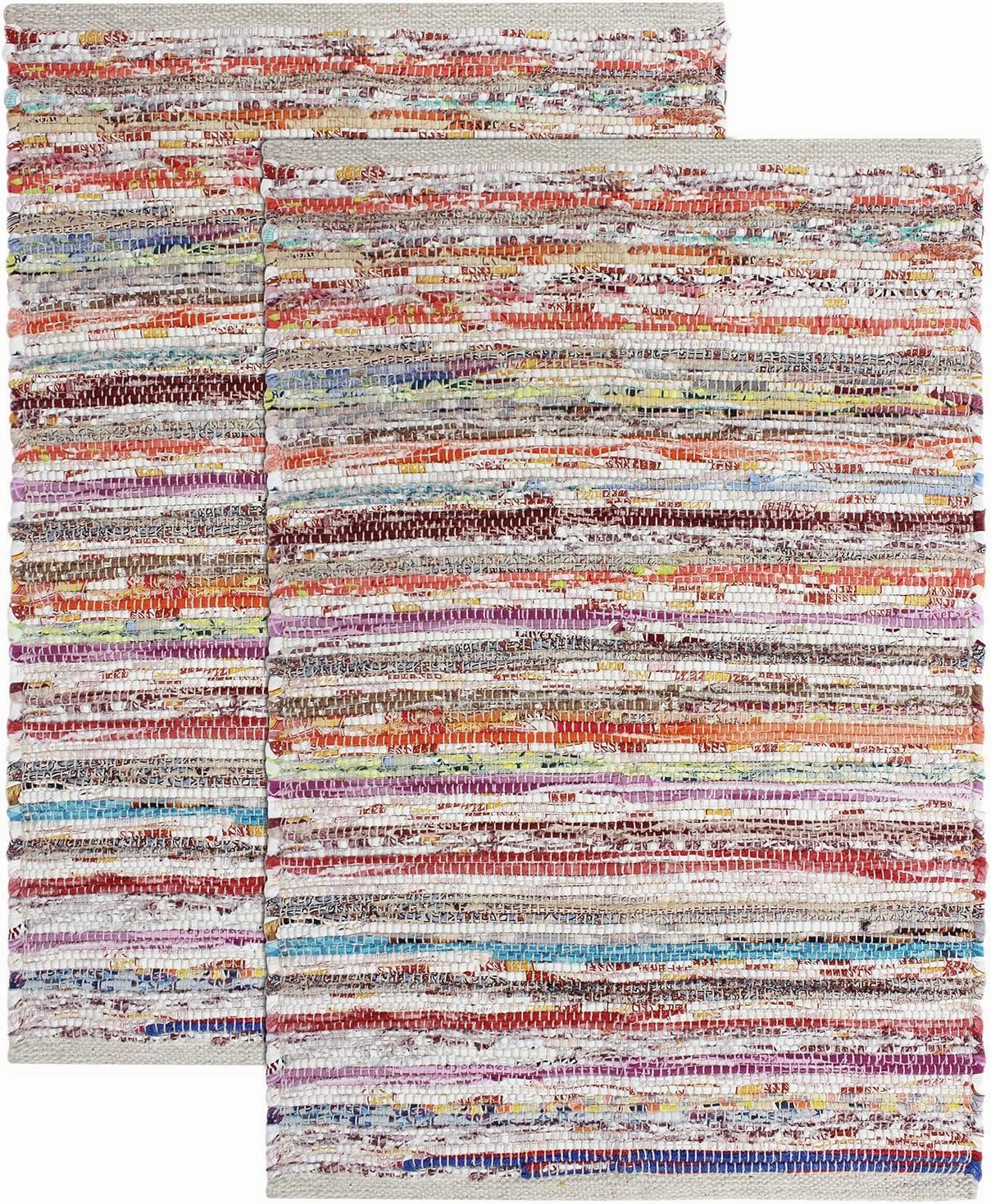 COTTON CRAFT Cotton Chindi Rag Rug - 2 Pack - Boho Farmhouse Rustic Area Accent Throw Rug - Handwoven Reversible Natural Recycled Yarn - Living Room Den Study Home Décor Gift -20 x 32 in - Multi Color