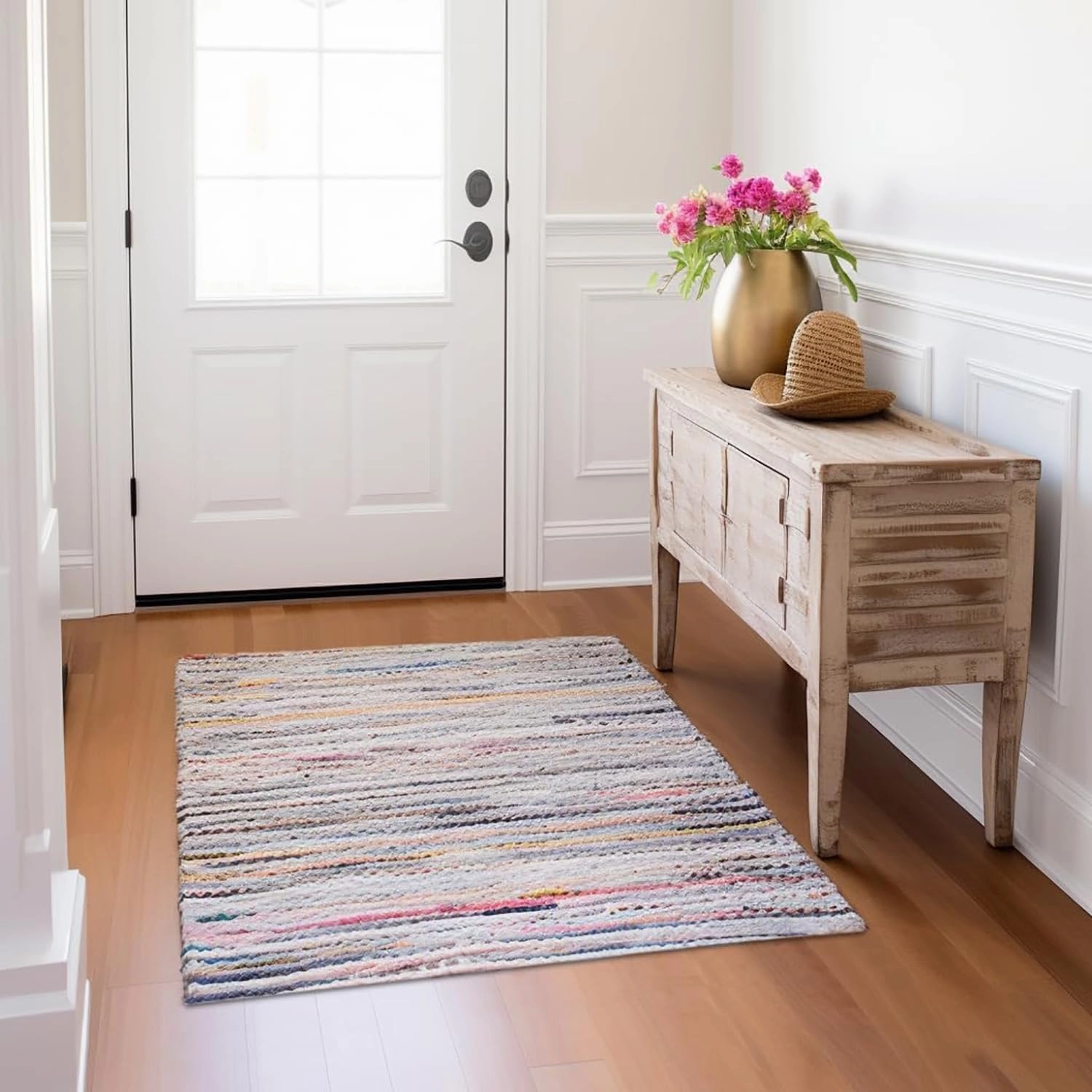 COTTON CRAFT Cotton Chindi Rag Rug - 2 Pack - Boho Farmhouse Rustic Area Accent Throw Rug - Handwoven Reversible Natural Recycled Yarn - Living Room Den Study Home Décor Gift -20 x 32 in - Multi Color