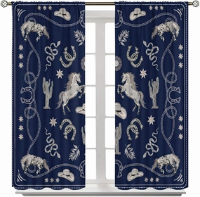 Cowboy Blackout Curtains, Rustic Wild West Cowboy Horseback Riding and Desert Cactus Cactus, Bedroom Living Room Kitchen