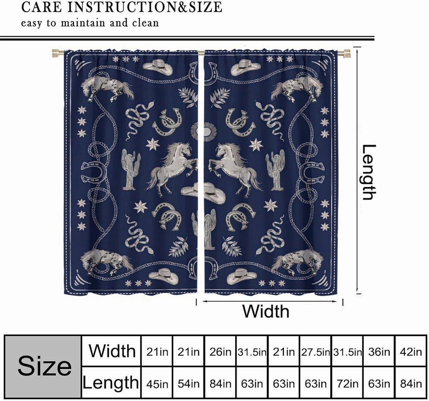 Cowboy Blackout Curtains, Rustic Wild West Cowboy Horseback Riding and Desert Cactus Cactus, Bedroom Living Room Kitchen