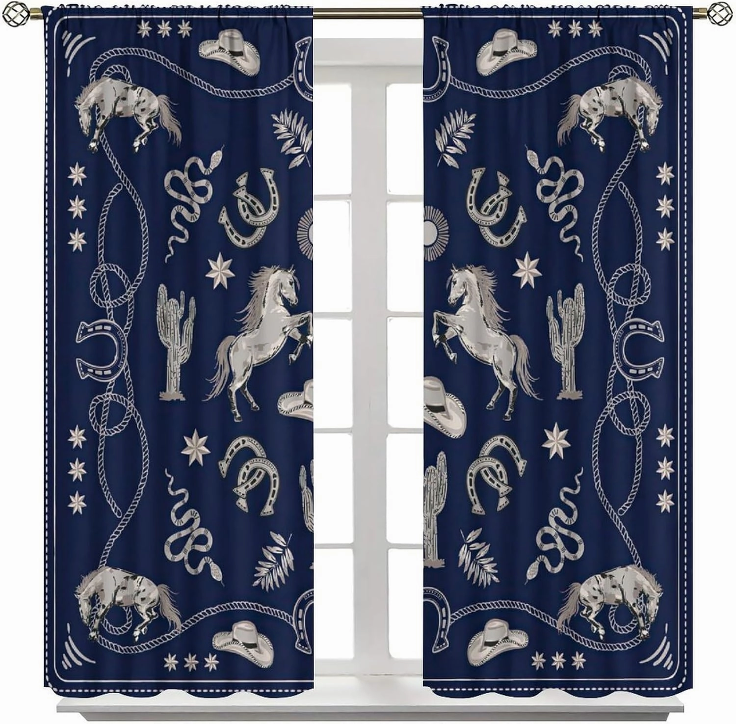 Cowboy Blackout Curtains, Rustic Wild West Cowboy Horseback Riding and Desert Cactus Cactus, Bedroom Living Room Kitchen