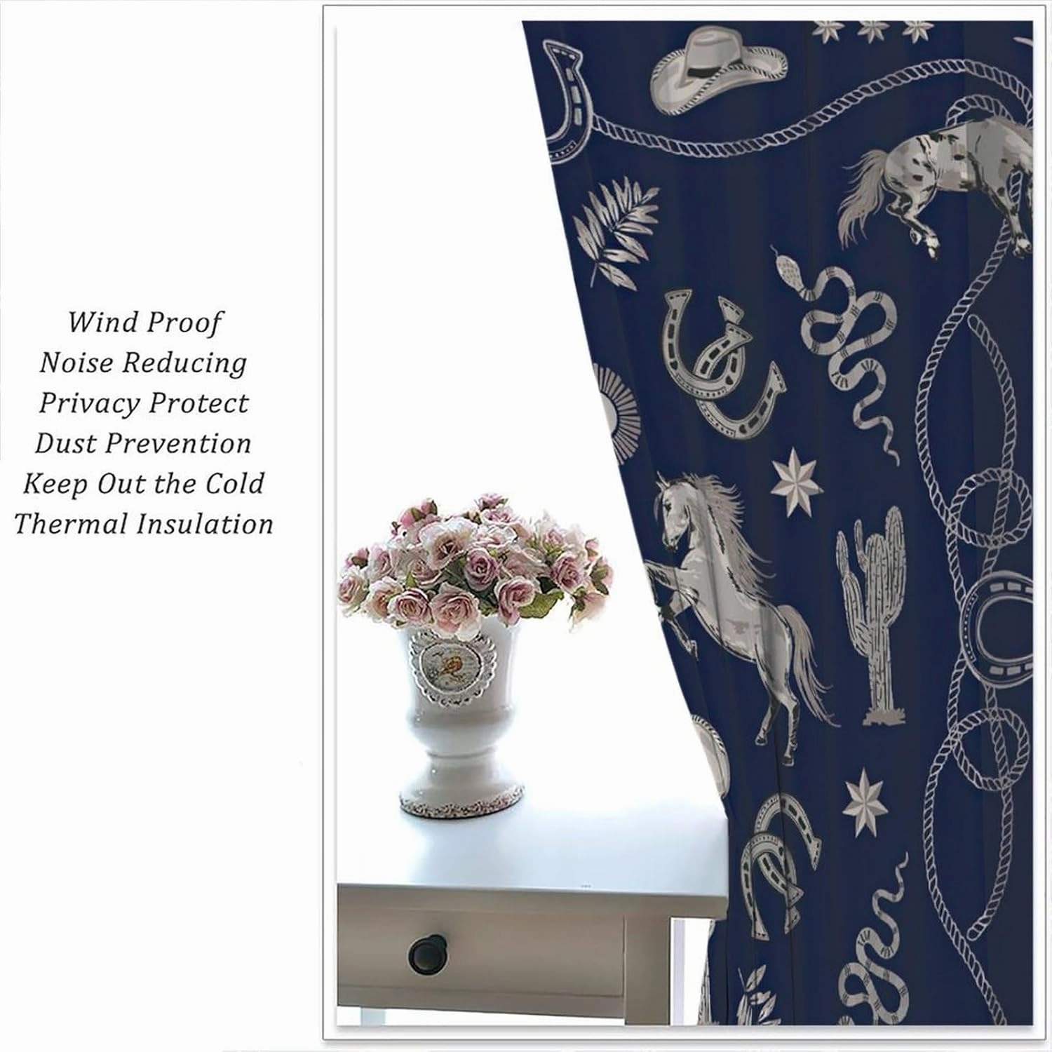 Cowboy Blackout Curtains, Rustic Wild West Cowboy Horseback Riding and Desert Cactus Cactus, Bedroom Living Room Kitchen