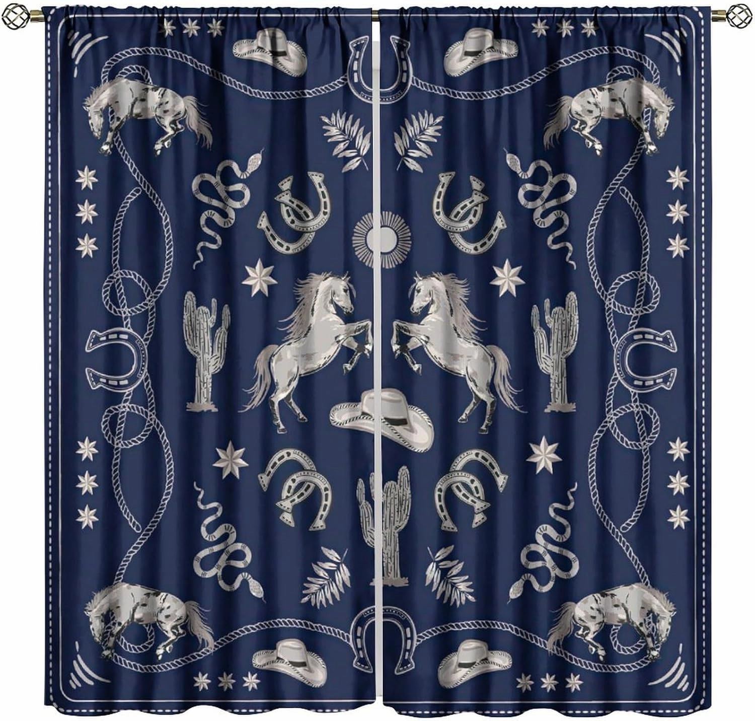 Cowboy Blackout Curtains, Rustic Wild West Cowboy Horseback Riding and Desert Cactus Cactus, Bedroom Living Room Kitchen