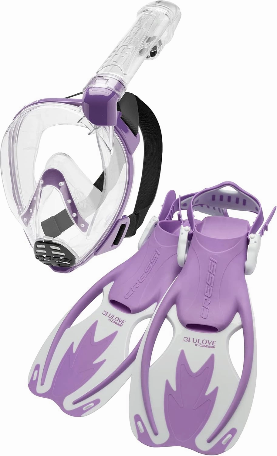 Cressi Junior Snorkeling Kit for Kids Aged 5 to 15 - Full Face Mask   Adjustable Fins   Lightweight Colorful Equipment - Baron Jr & Rocks Set: Made in Italy